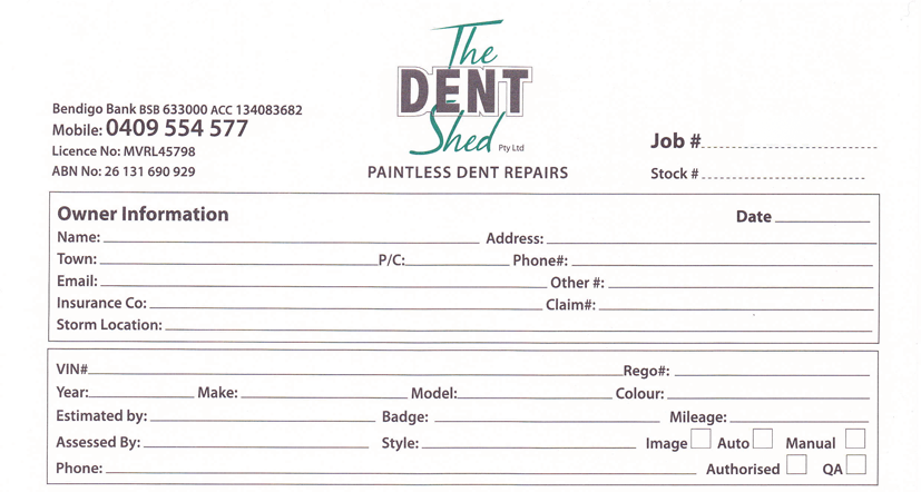 Sample of Quote Sheet with Customer and Vehicle Details